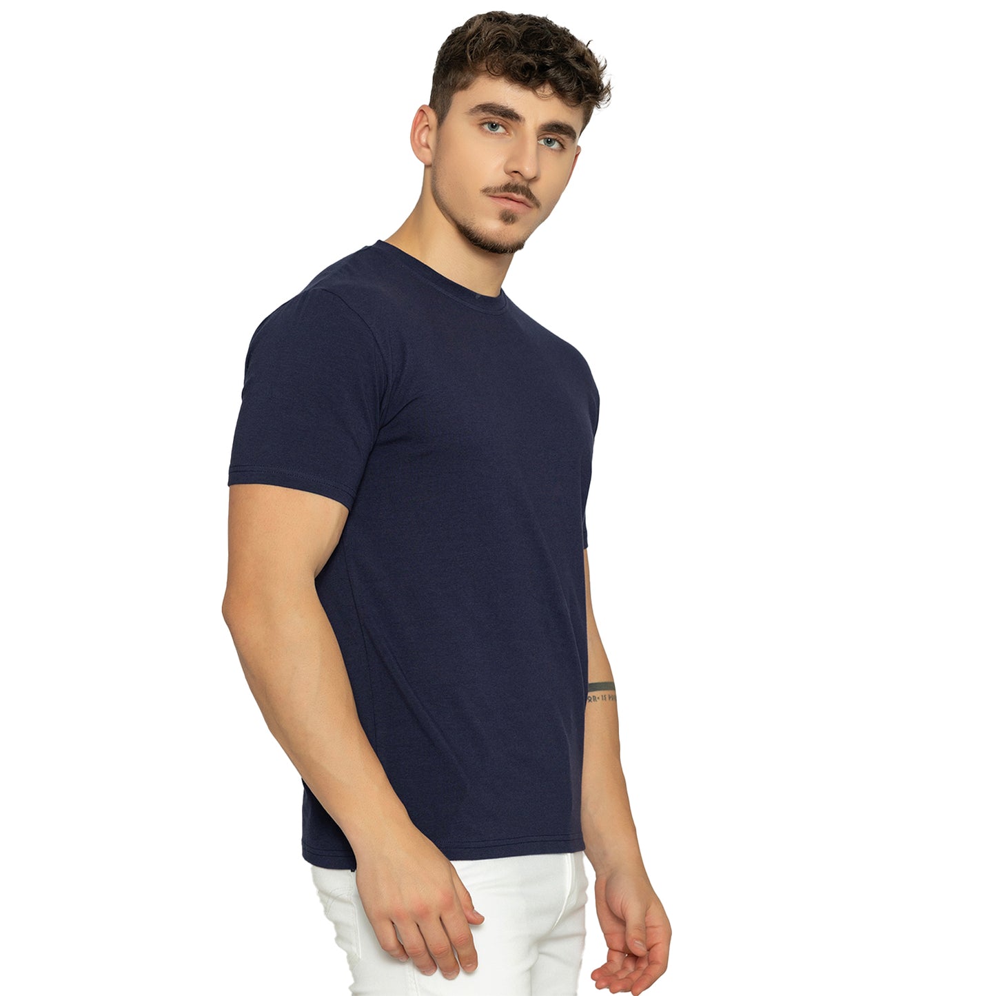 Navy Round Neck Half Sleeves T-Shirt for Men