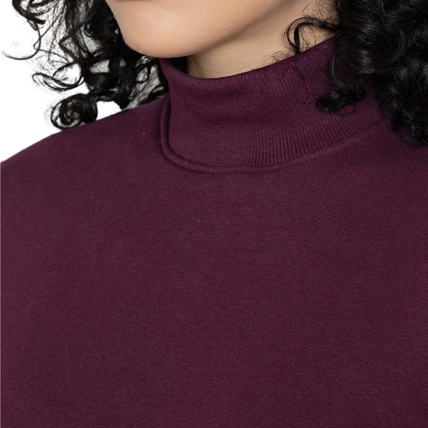 Women High Neck Sweatshirt - Wine