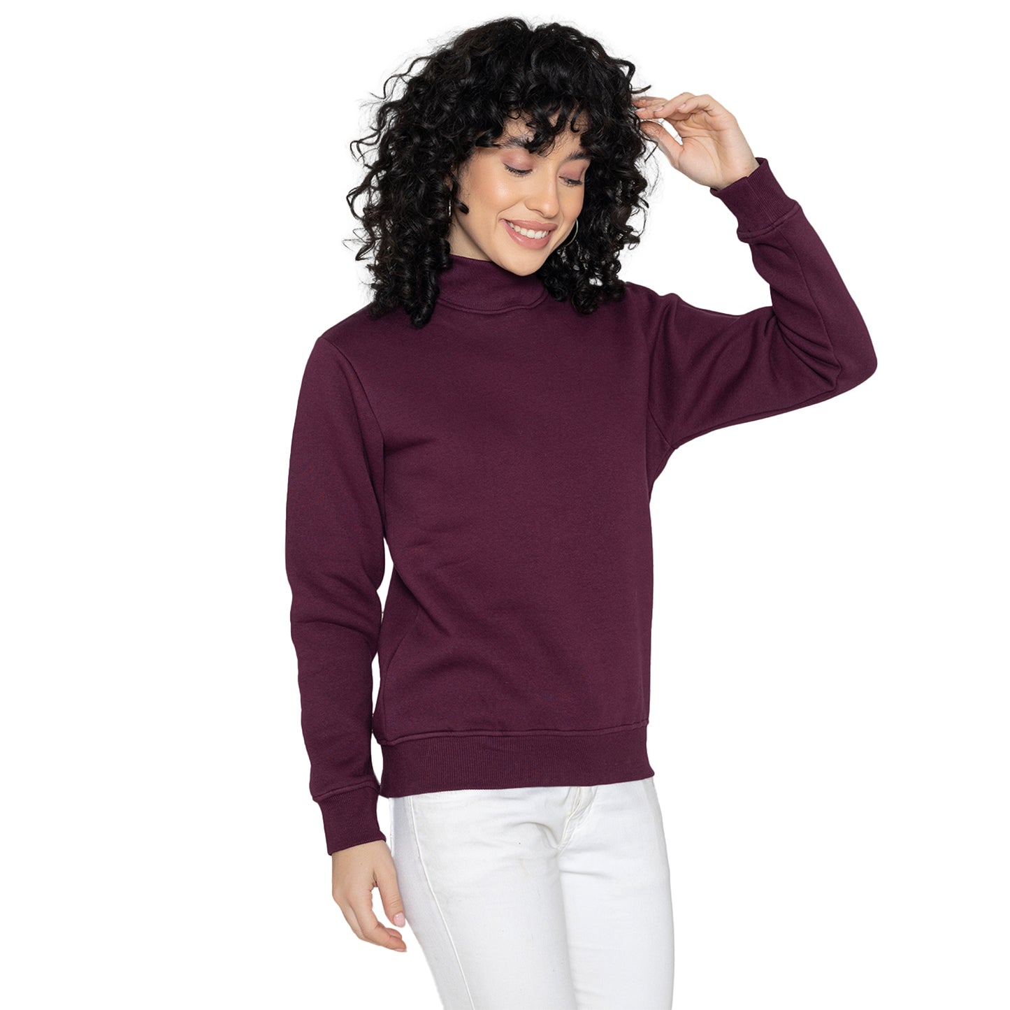 Women High Neck Sweatshirt - Wine