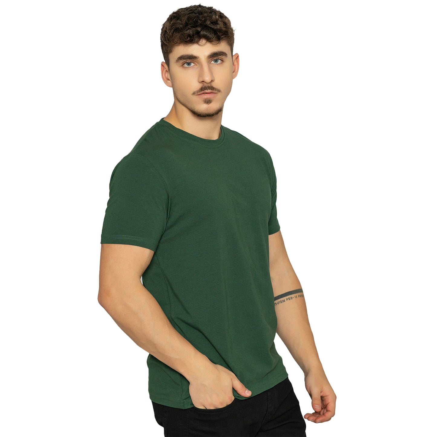Forest Green Round Neck Half Sleeves T-Shirt for Men