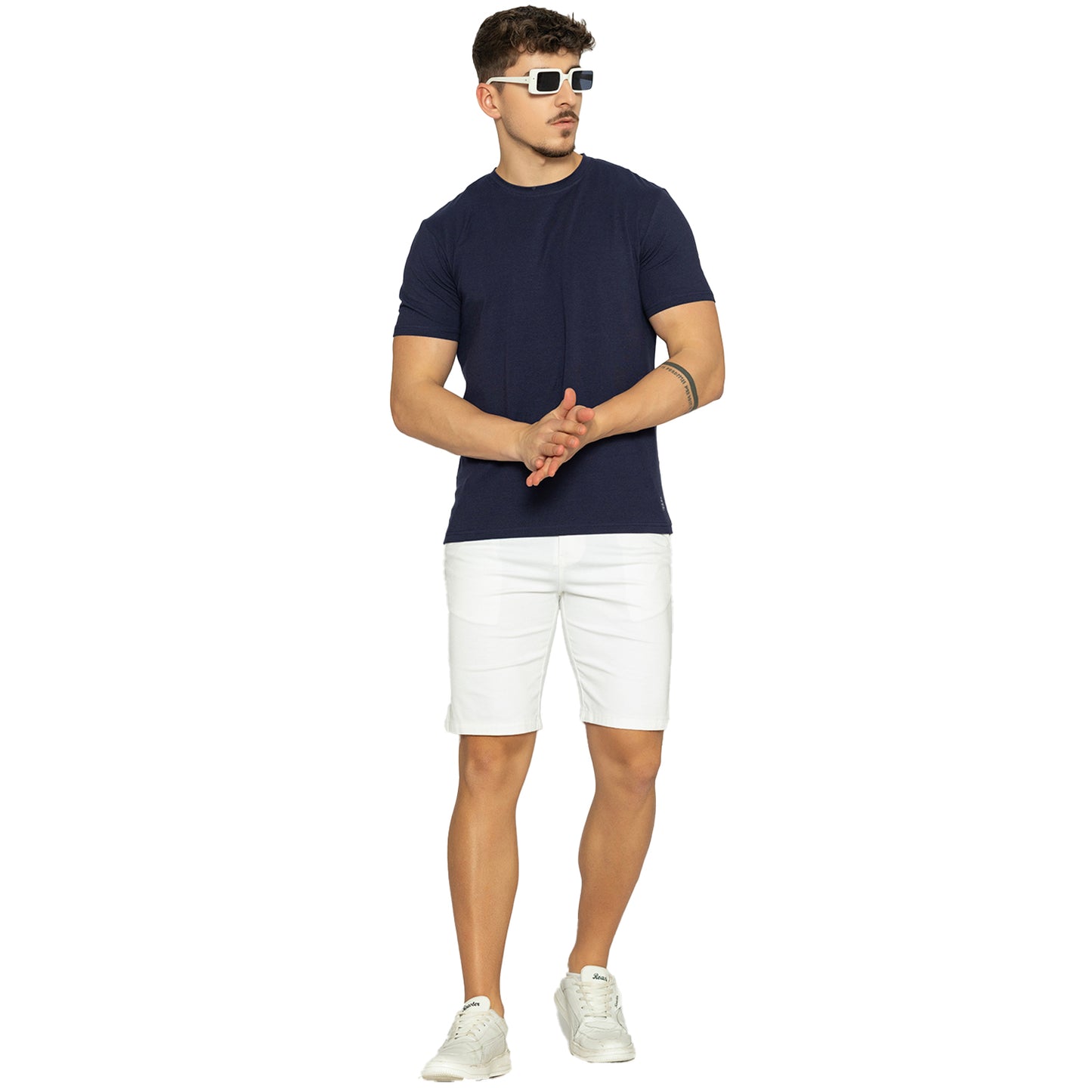Navy Round Neck Half Sleeves T-Shirt for Men