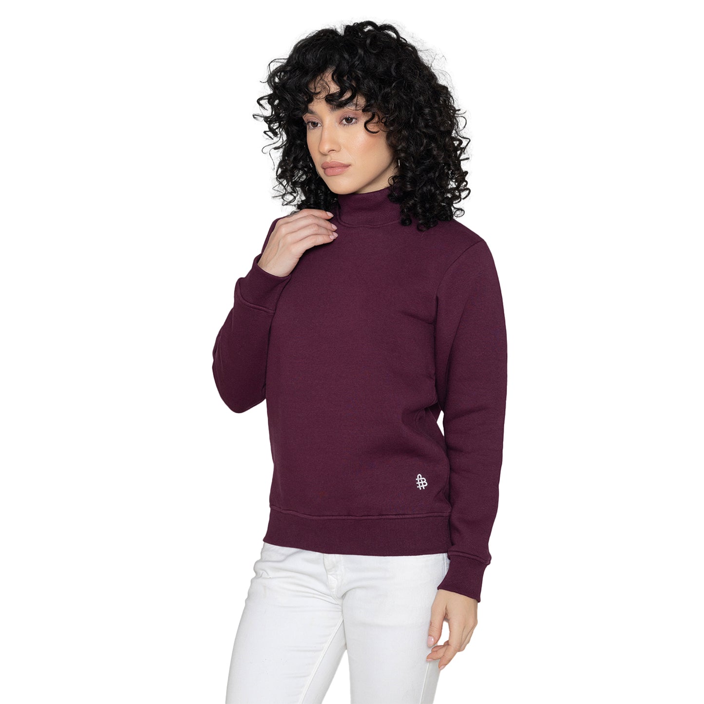 Women High Neck Sweatshirt - Wine
