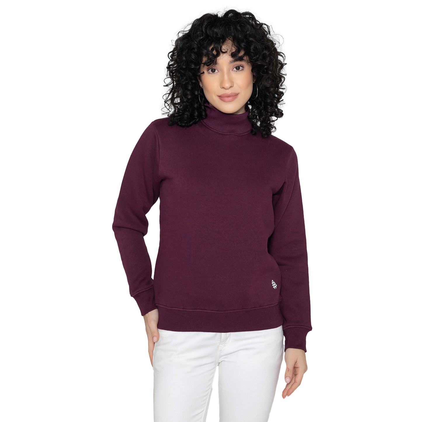 Women High Neck Sweatshirt - Wine