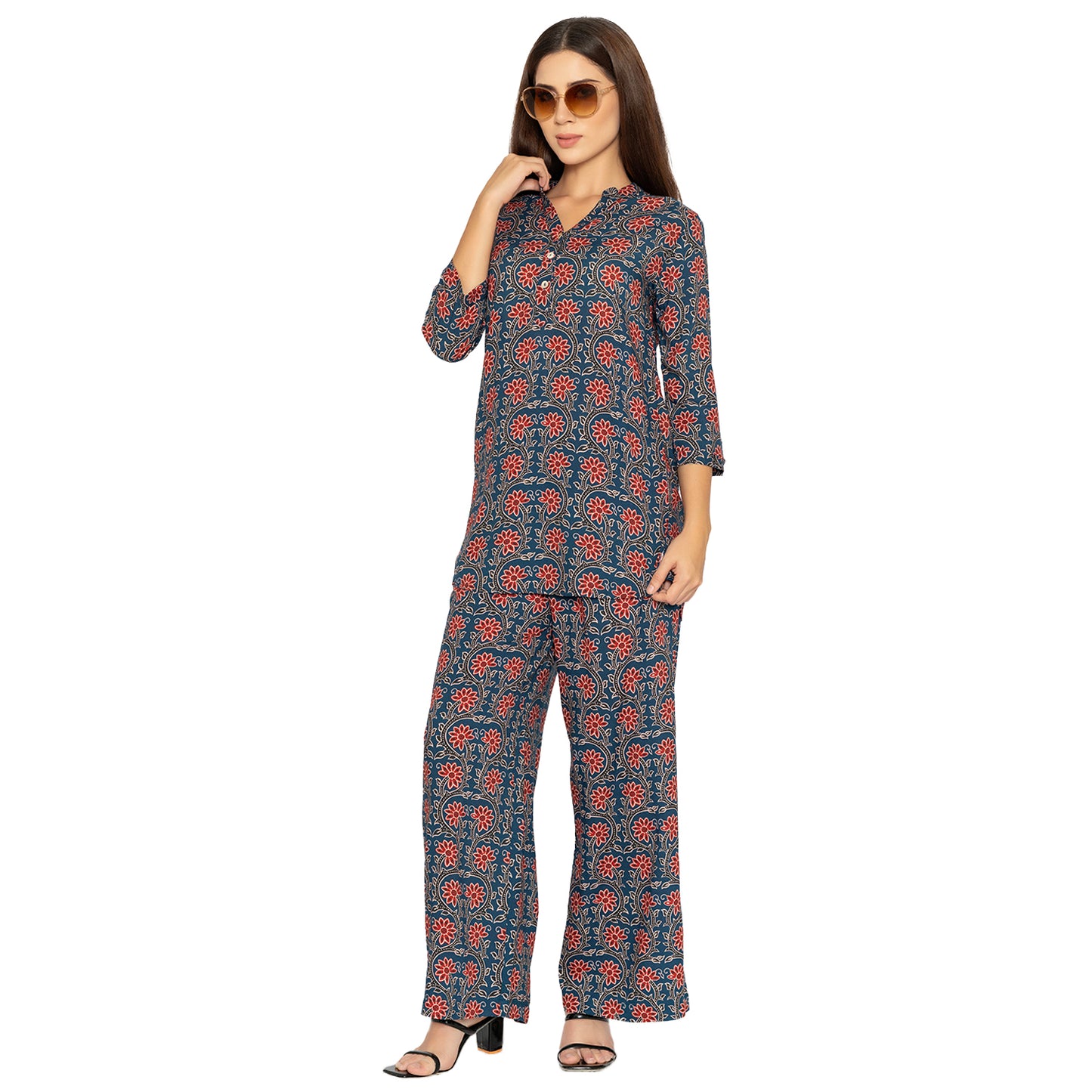 Floral Printed Palazzo – Navy & Red