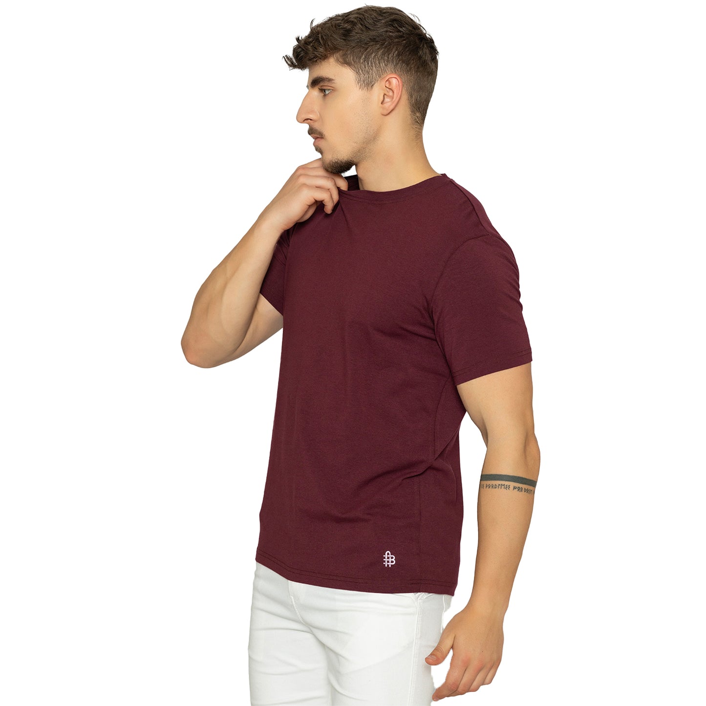 Deep Plum Round Neck Half Sleeves T-Shirt for Men