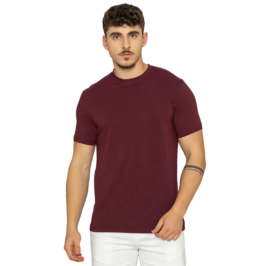 Deep Plum Round Neck Half Sleeves T-Shirt for Men