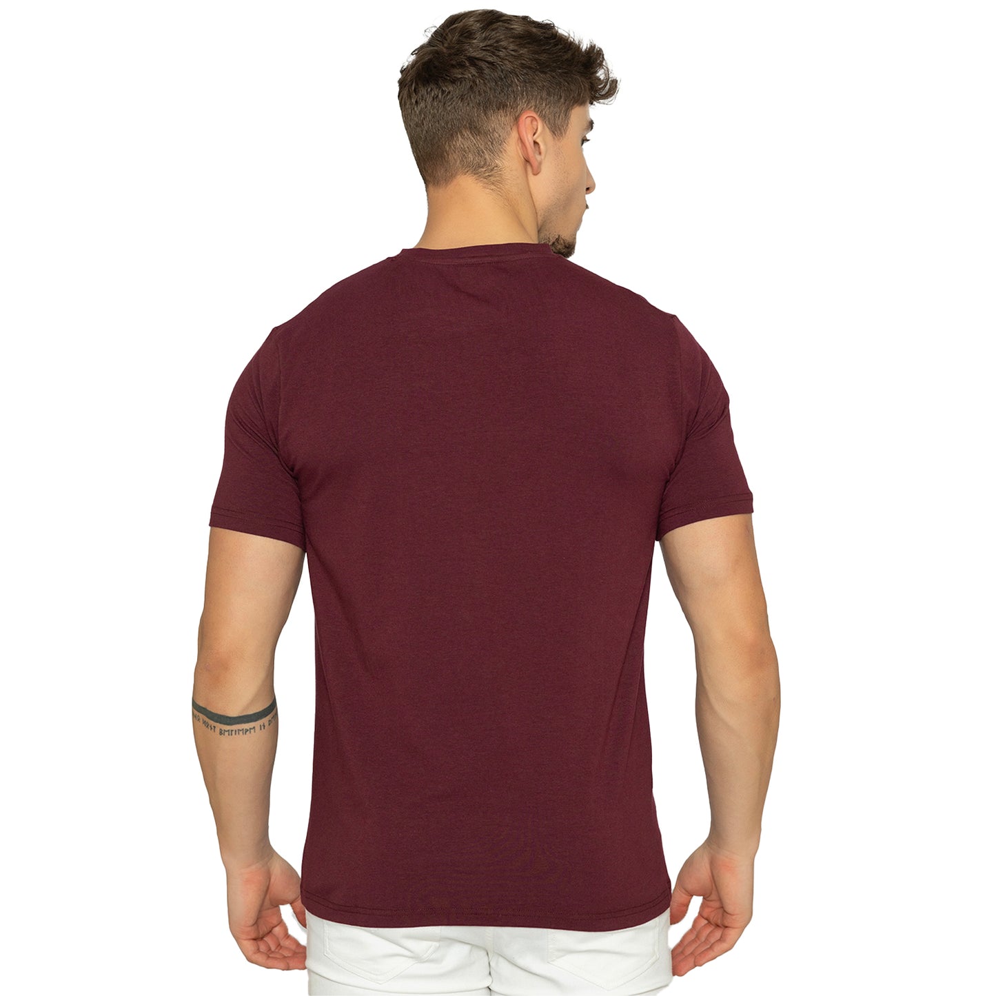 Deep Plum Round Neck Half Sleeves T-Shirt for Men