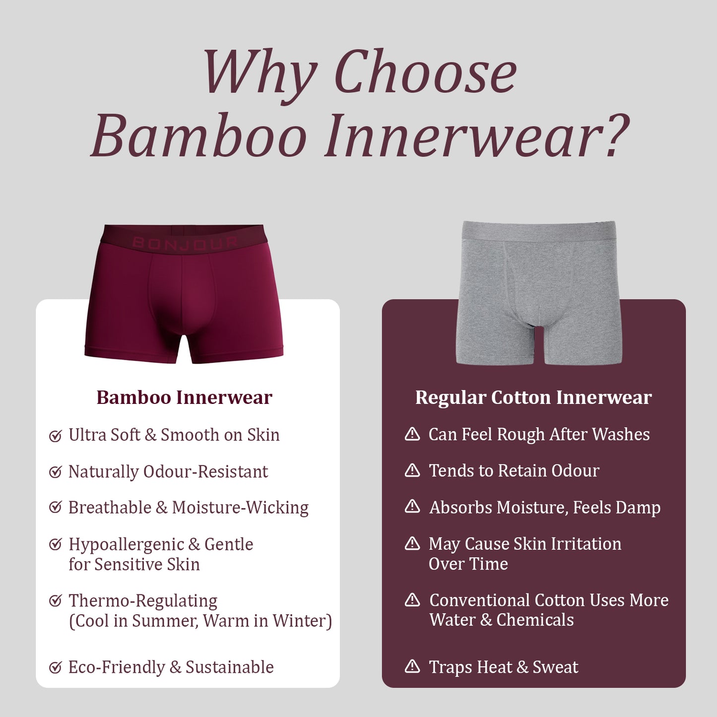 Men’s Bamboo Trunk Grey mist– Ultra Soft, Odour Free (Pack of 1)