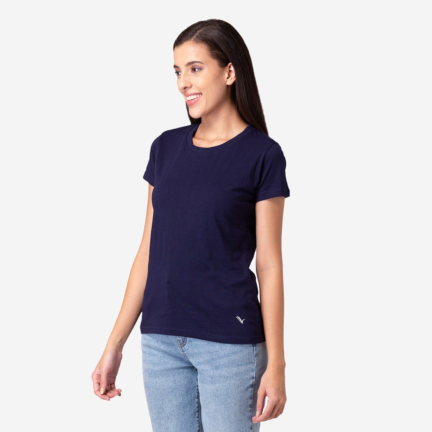 Ladies Plain Half Sleeve Round-Neck T-Shirt