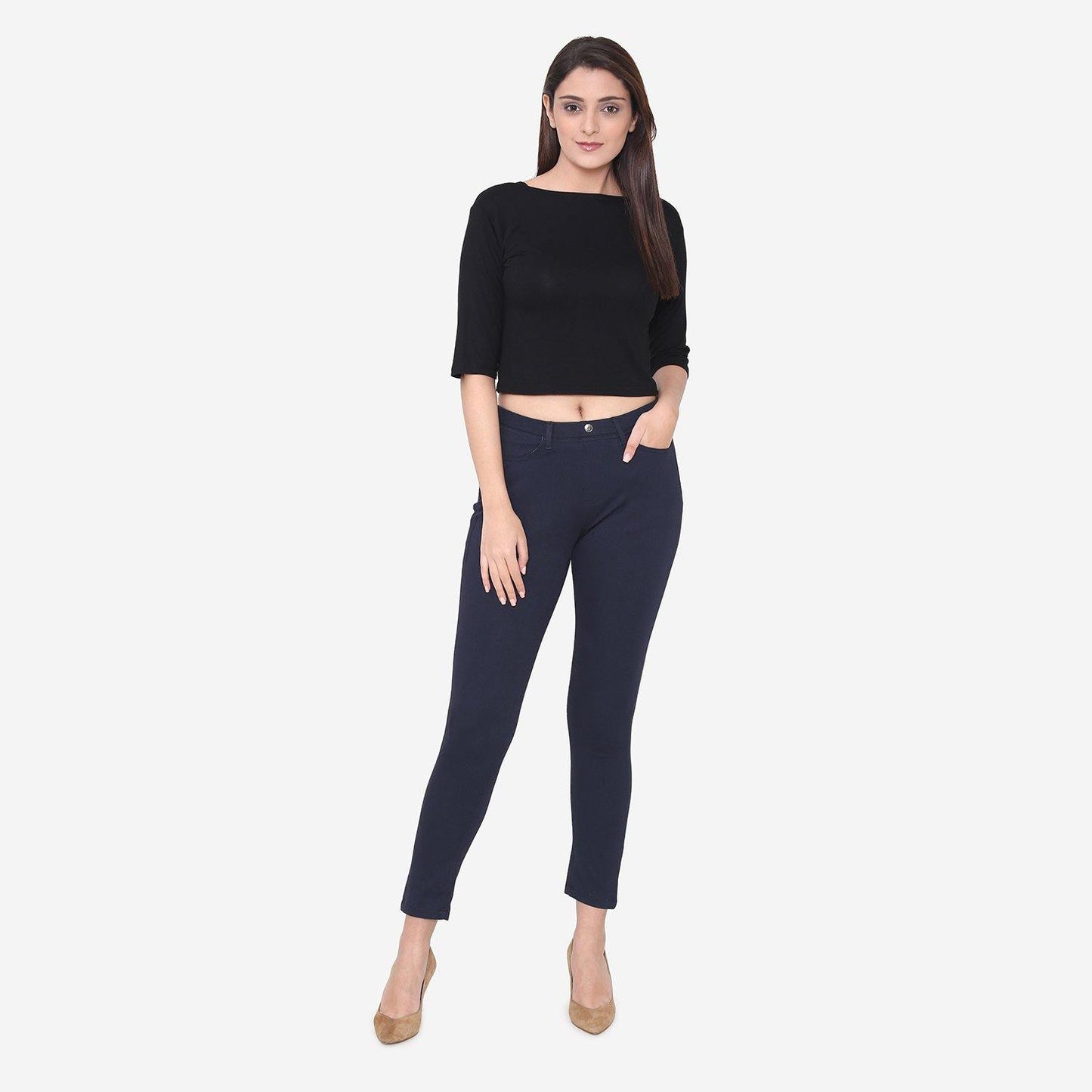 Vami Women's Cotton Stretchable Jeggings - Navy - Bonjour Group