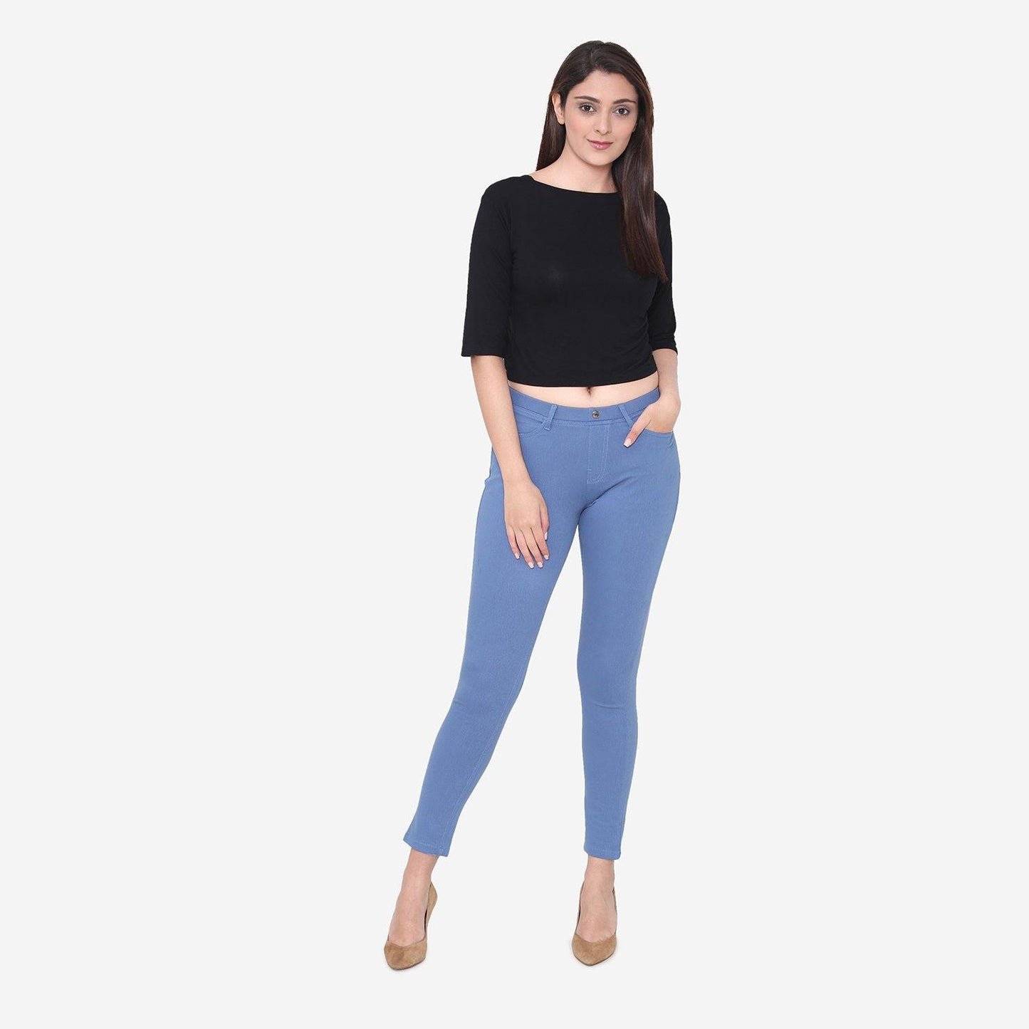 Vami Women's Cotton Stretchable Jeggings - Lt.Denim Blue - Bonjour Group