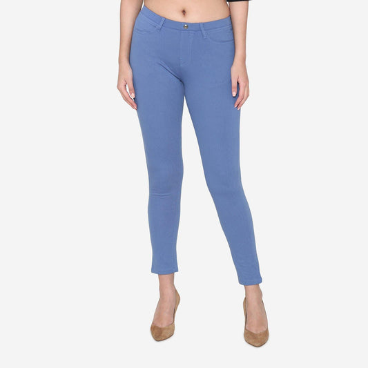 Vami Women's Cotton Stretchable Jeggings - Lt.Denim Blue - Bonjour Group