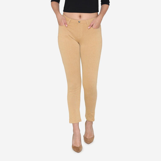 Vami Women's Cotton Stretchable Jeggings - Beige - Bonjour Group