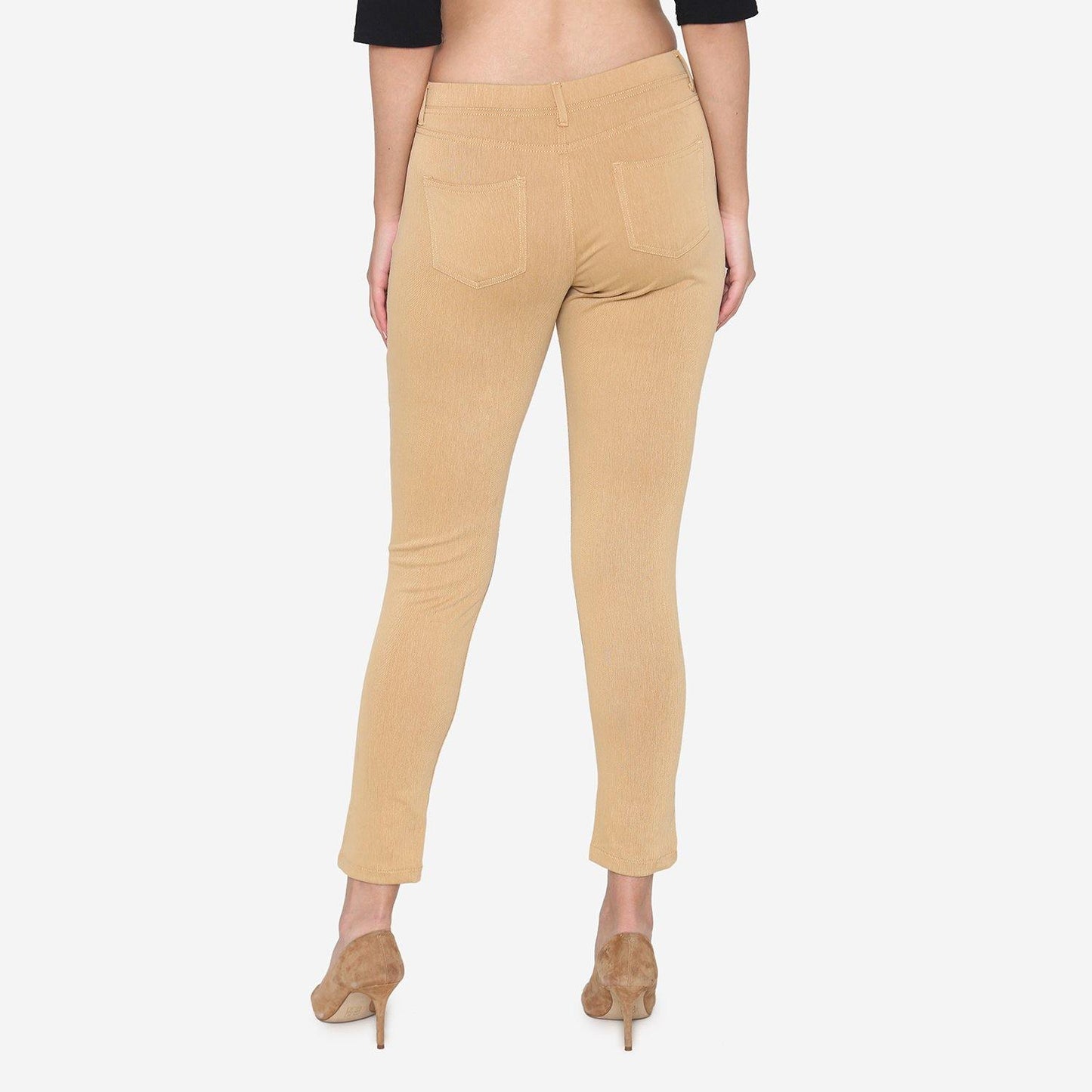 Vami Women's Cotton Stretchable Jeggings - Beige - Bonjour Group