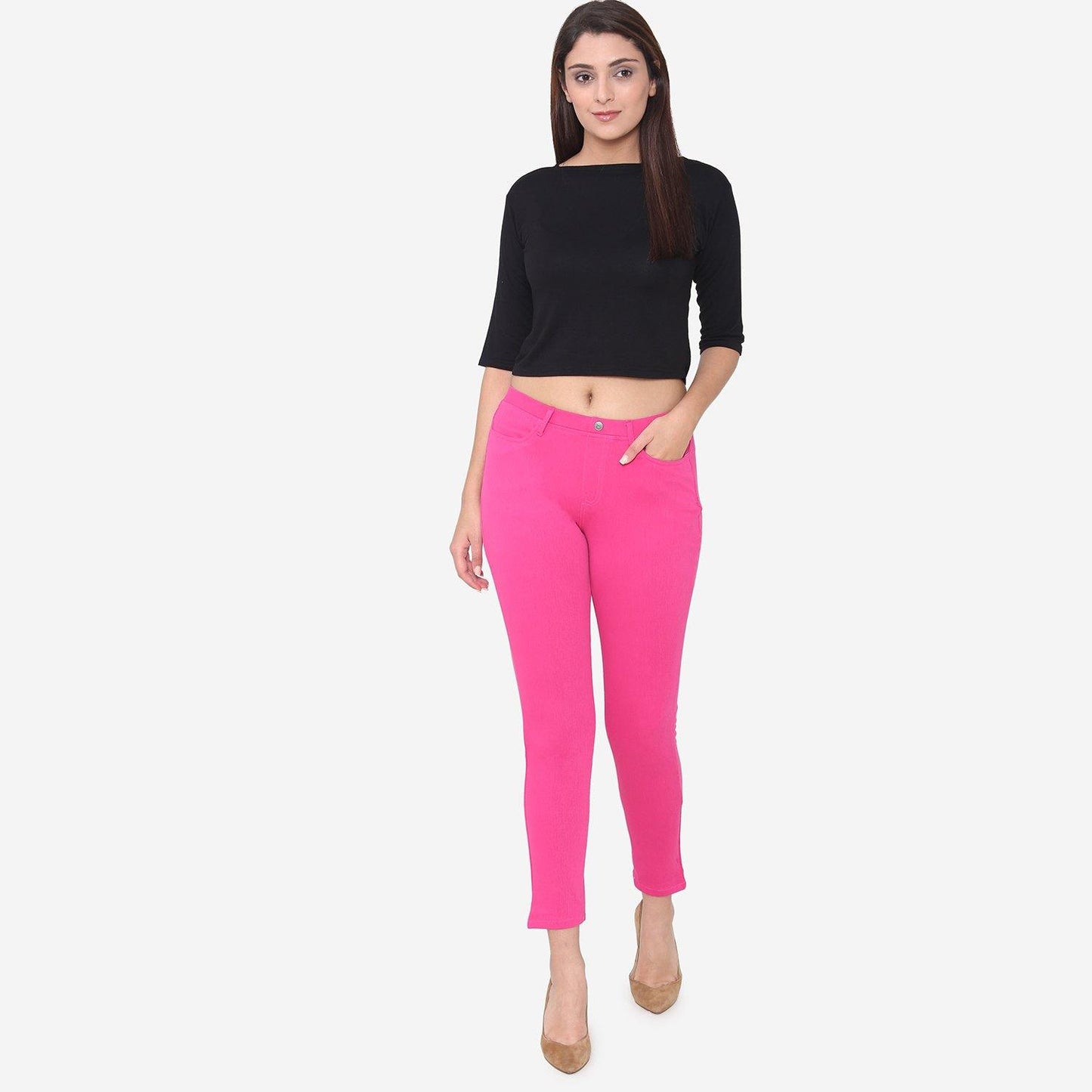 Vami Women's Cotton Stretchable Jeggings - Magic Pink - Bonjour Group