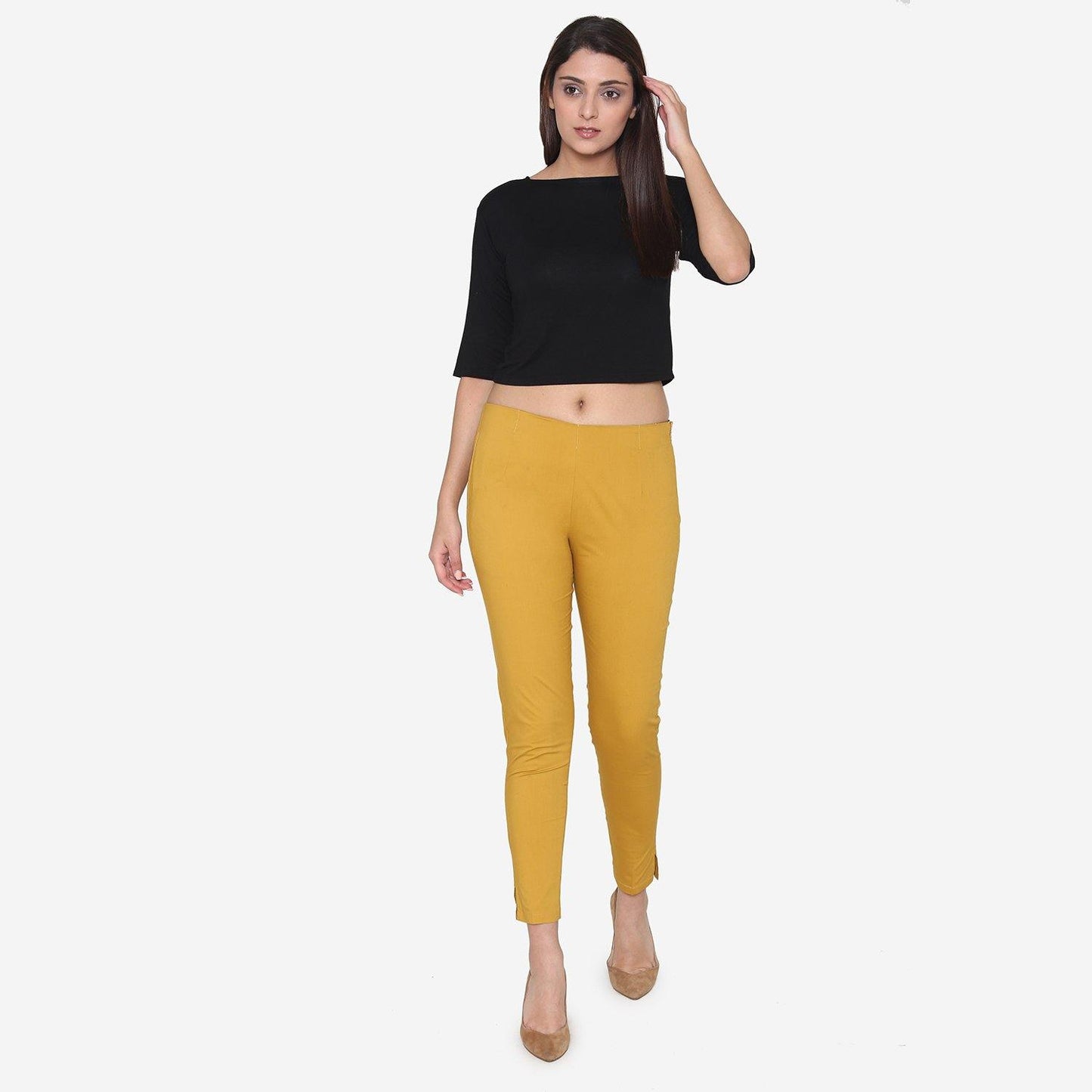Vami Women's Cotton Formal Trousers- Golden - Bonjour Group