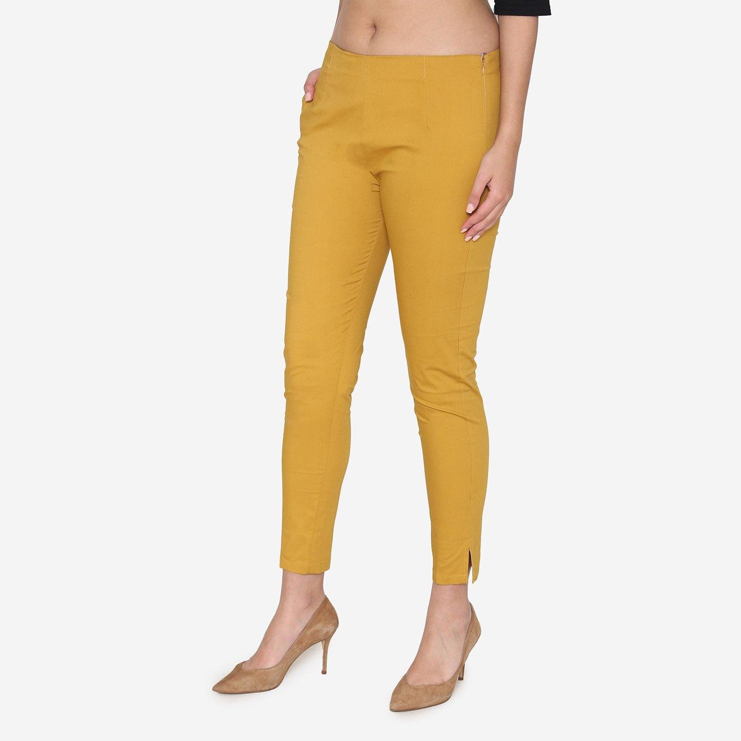 Vami Women's Cotton Formal Trousers- Golden - Bonjour Group