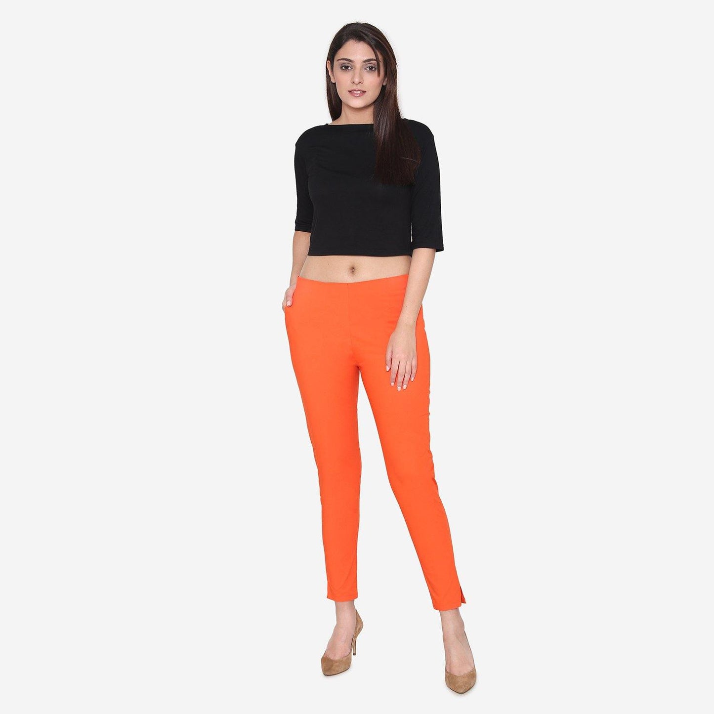 Vami Women's Cotton Formal Trousers- Fire - Bonjour Group