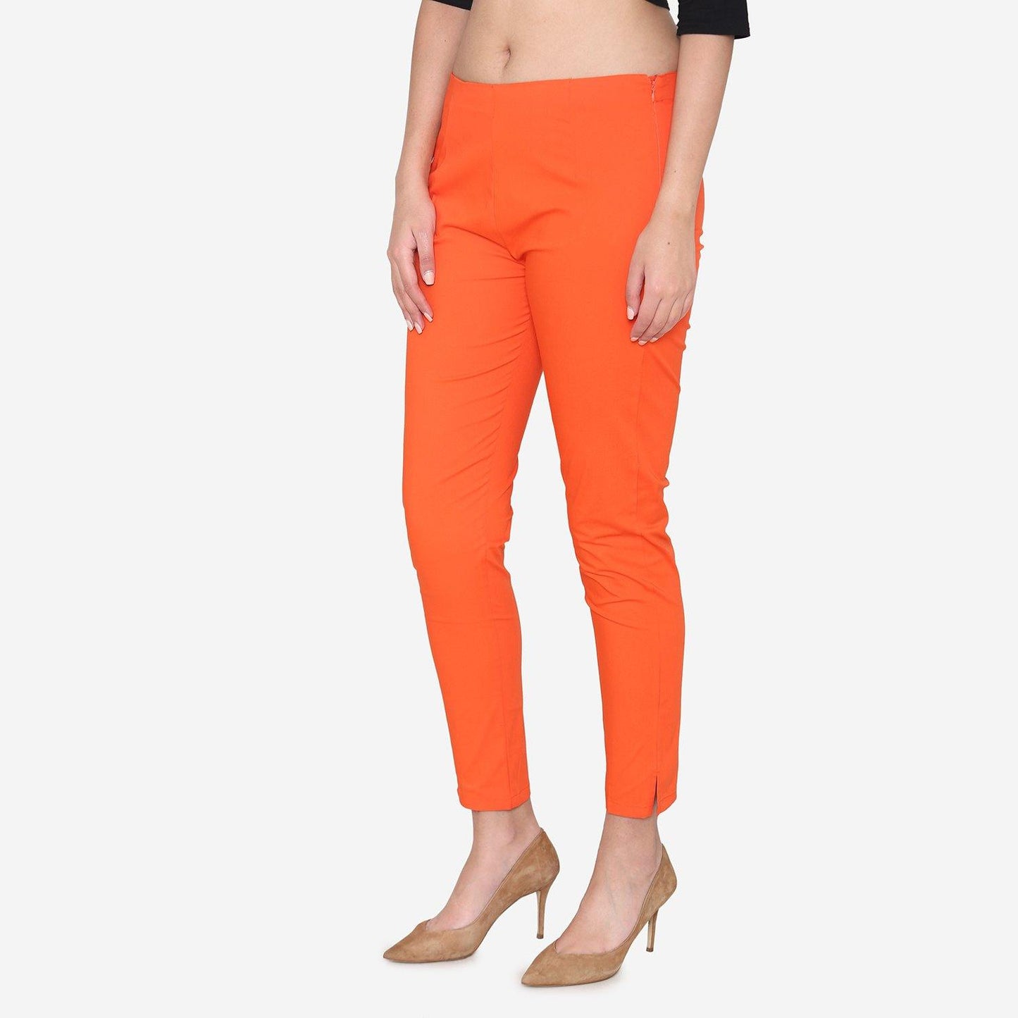Vami Women's Cotton Formal Trousers- Fire - Bonjour Group