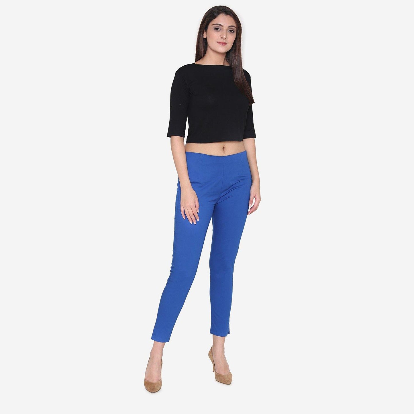 Vami Women's Cotton Formal Trousers - True Blue - Bonjour Group