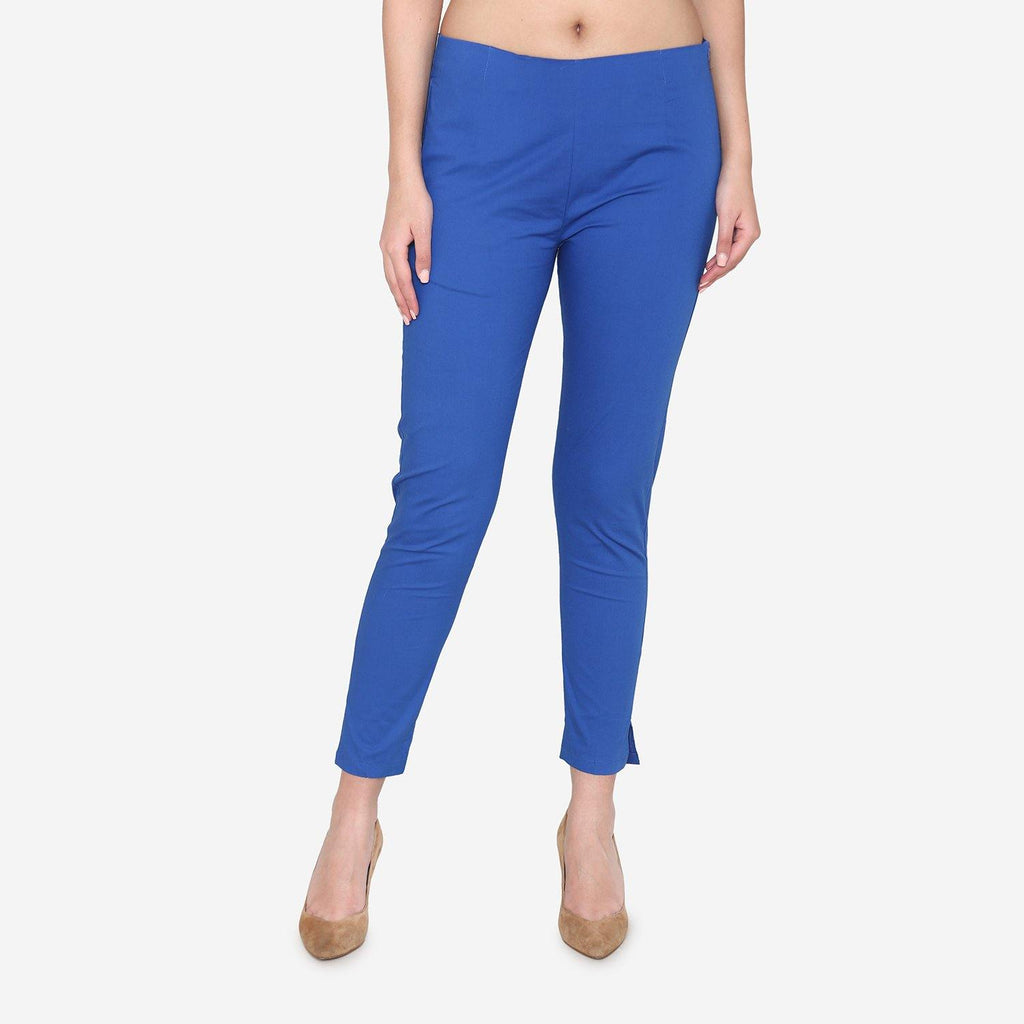 Vami Women's Cotton Formal Trousers - True Blue - Bonjour Group