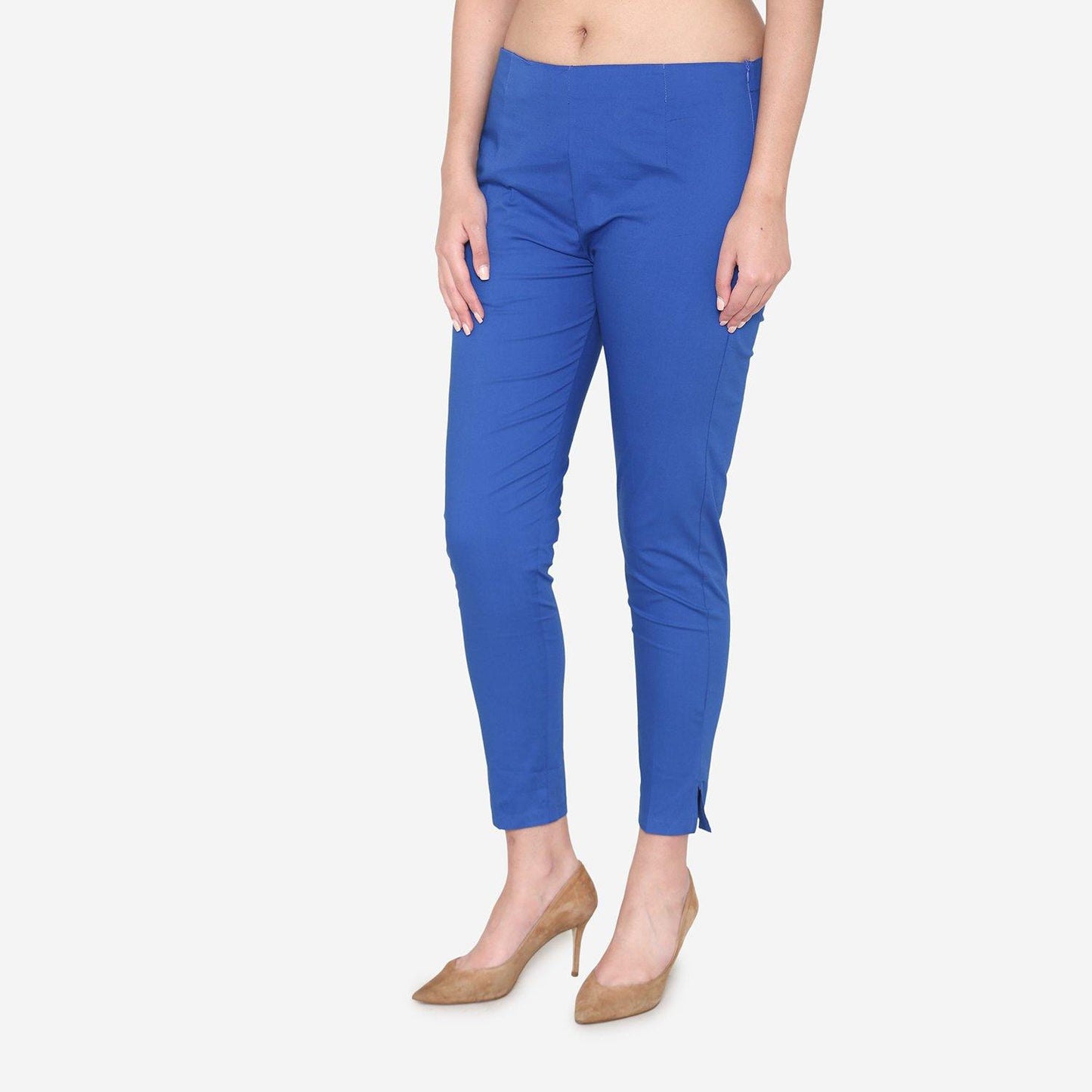 Vami Women's Cotton Formal Trousers - True Blue - Bonjour Group