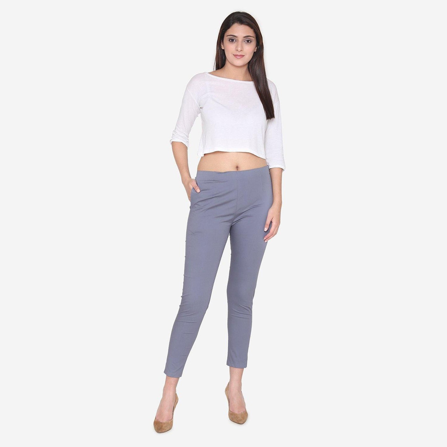 Vami Women's Cotton Formal Trousers - Grey - Bonjour Group