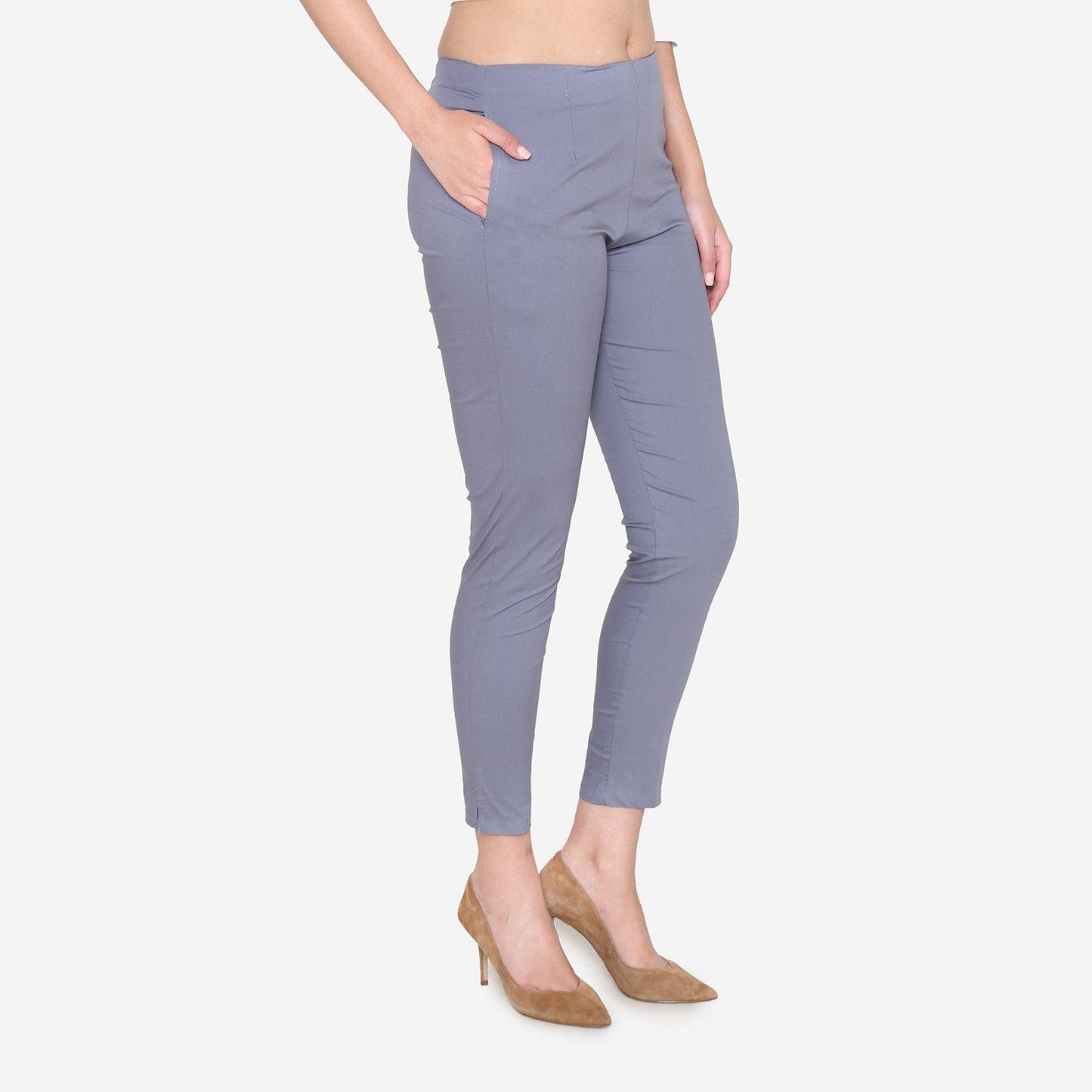 Vami Women's Cotton Formal Trousers - Grey - Bonjour Group
