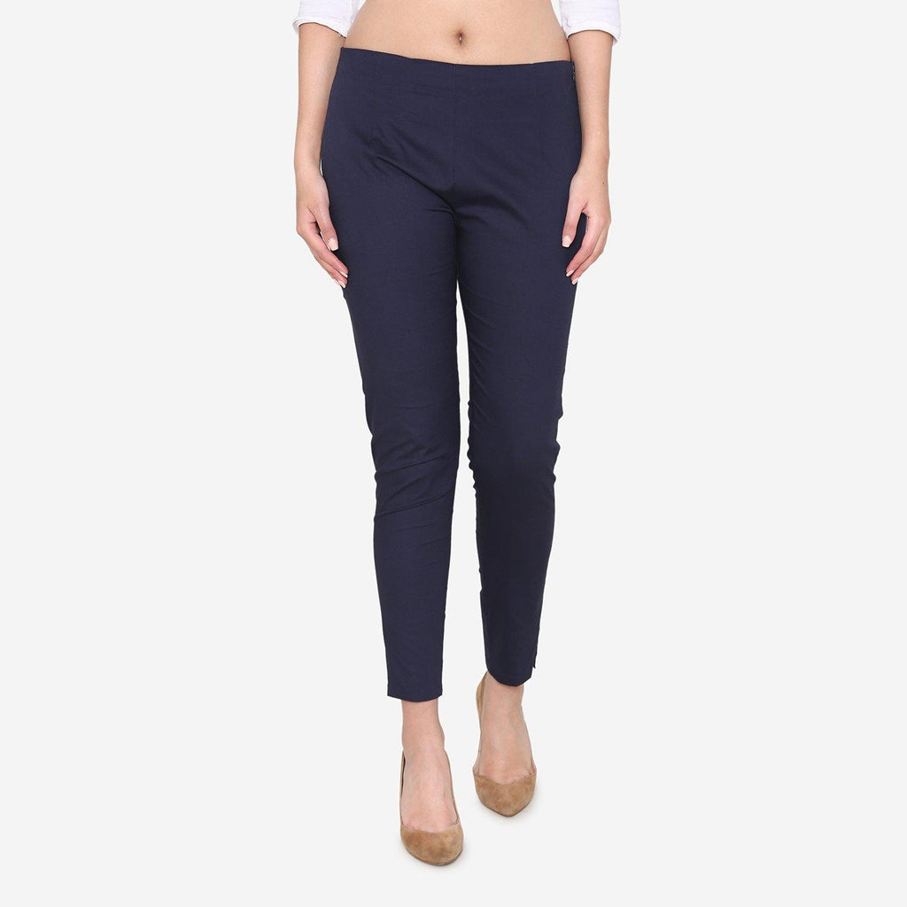 Vami Women's Cotton Formal Trousers - Navy - Bonjour Group