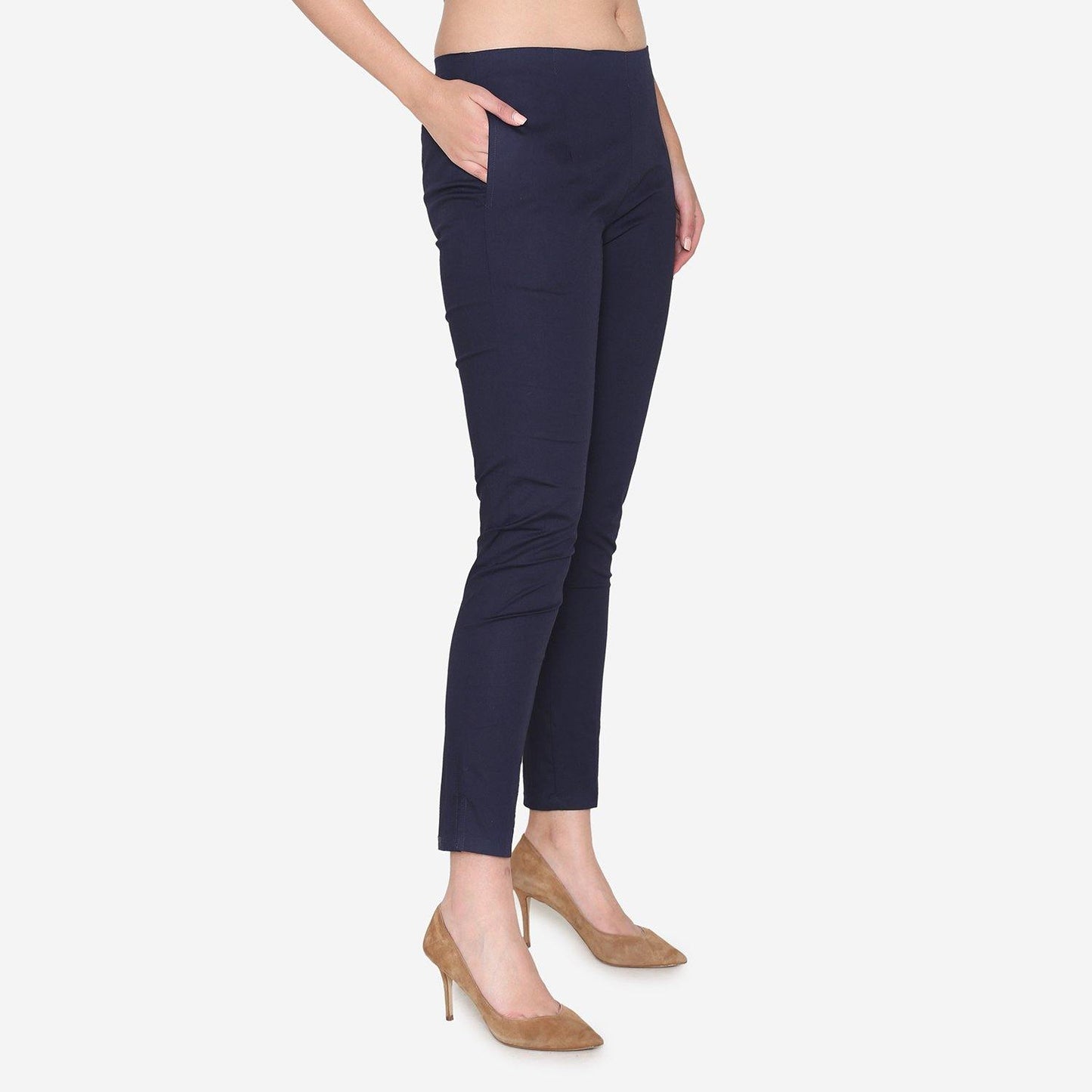 Vami Women's Cotton Formal Trousers - Navy - Bonjour Group