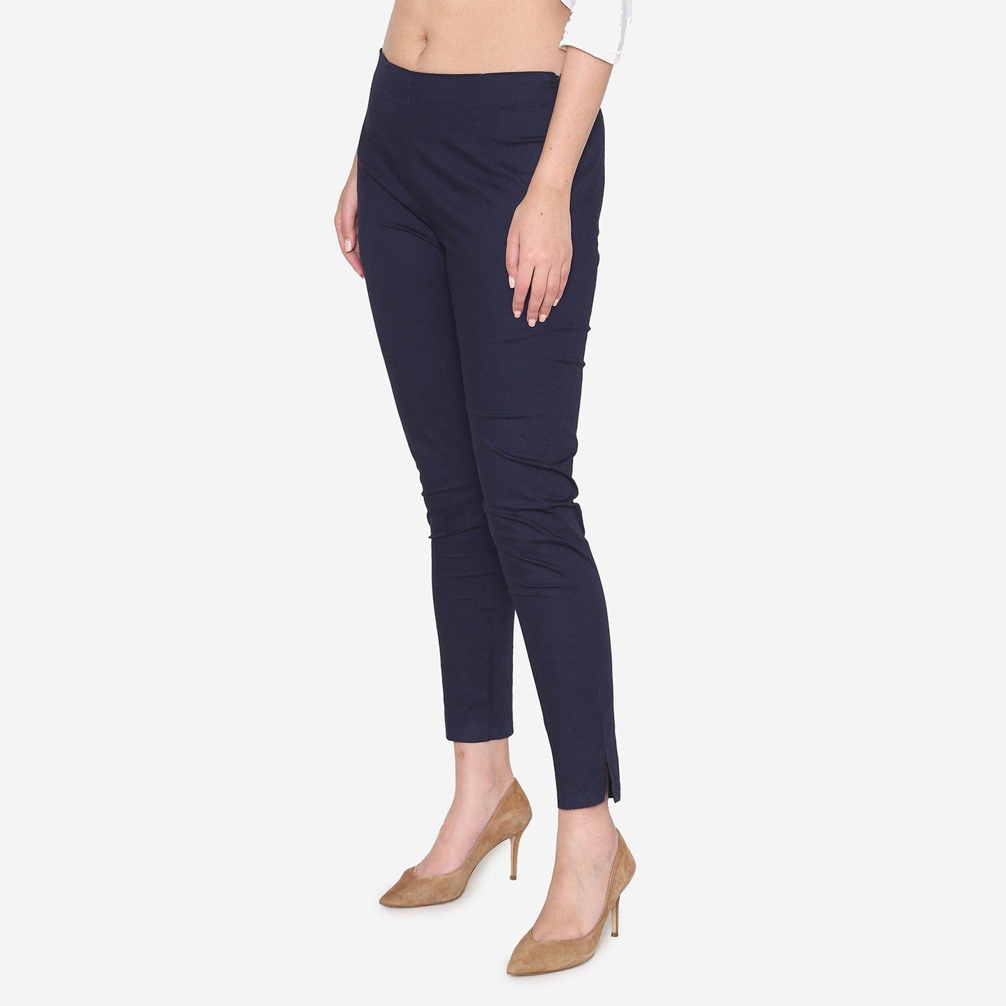 Vami Women's Cotton Formal Trousers - Navy - Bonjour Group