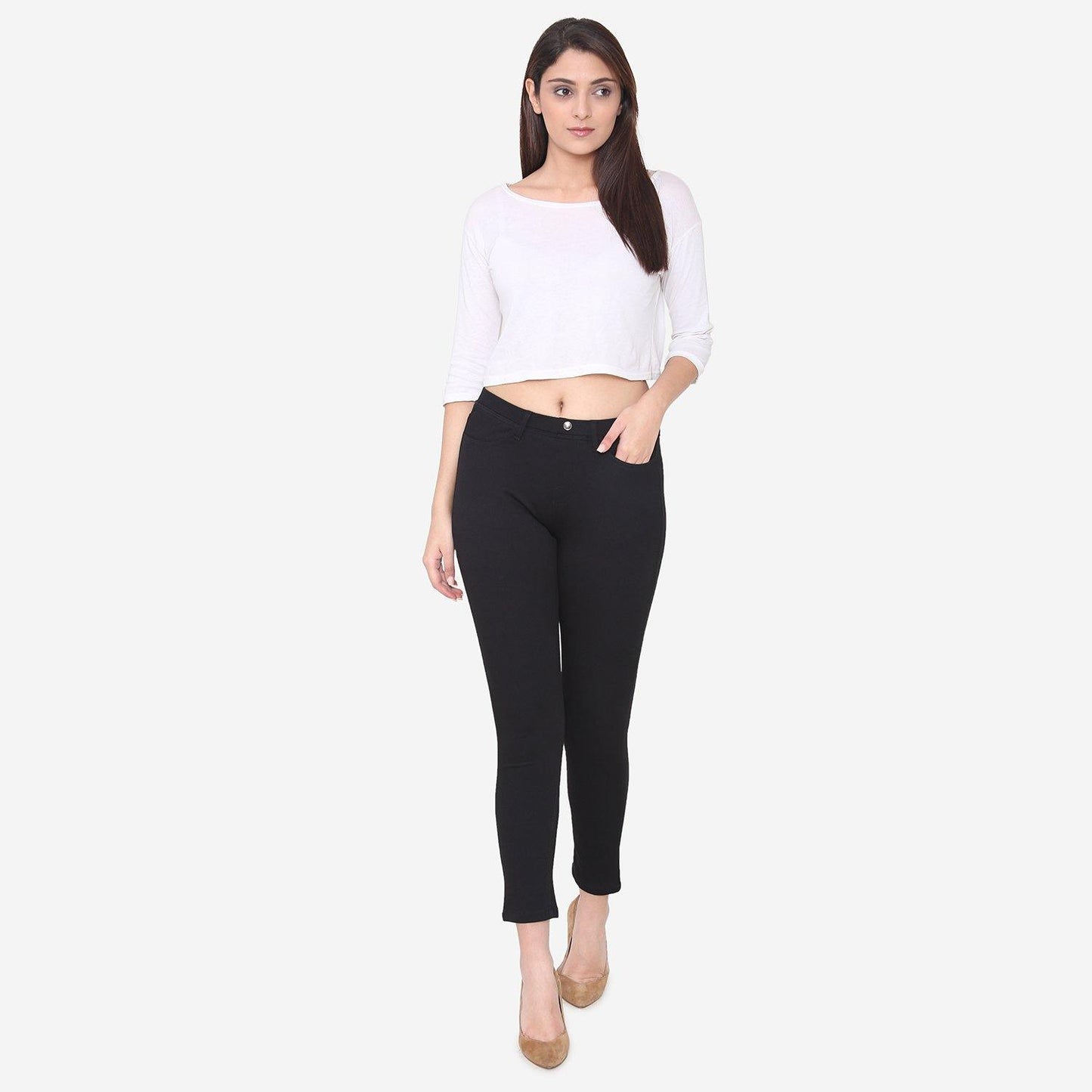 Vami Women's Cotton Stretchable Jeggings - Black - Bonjour Group