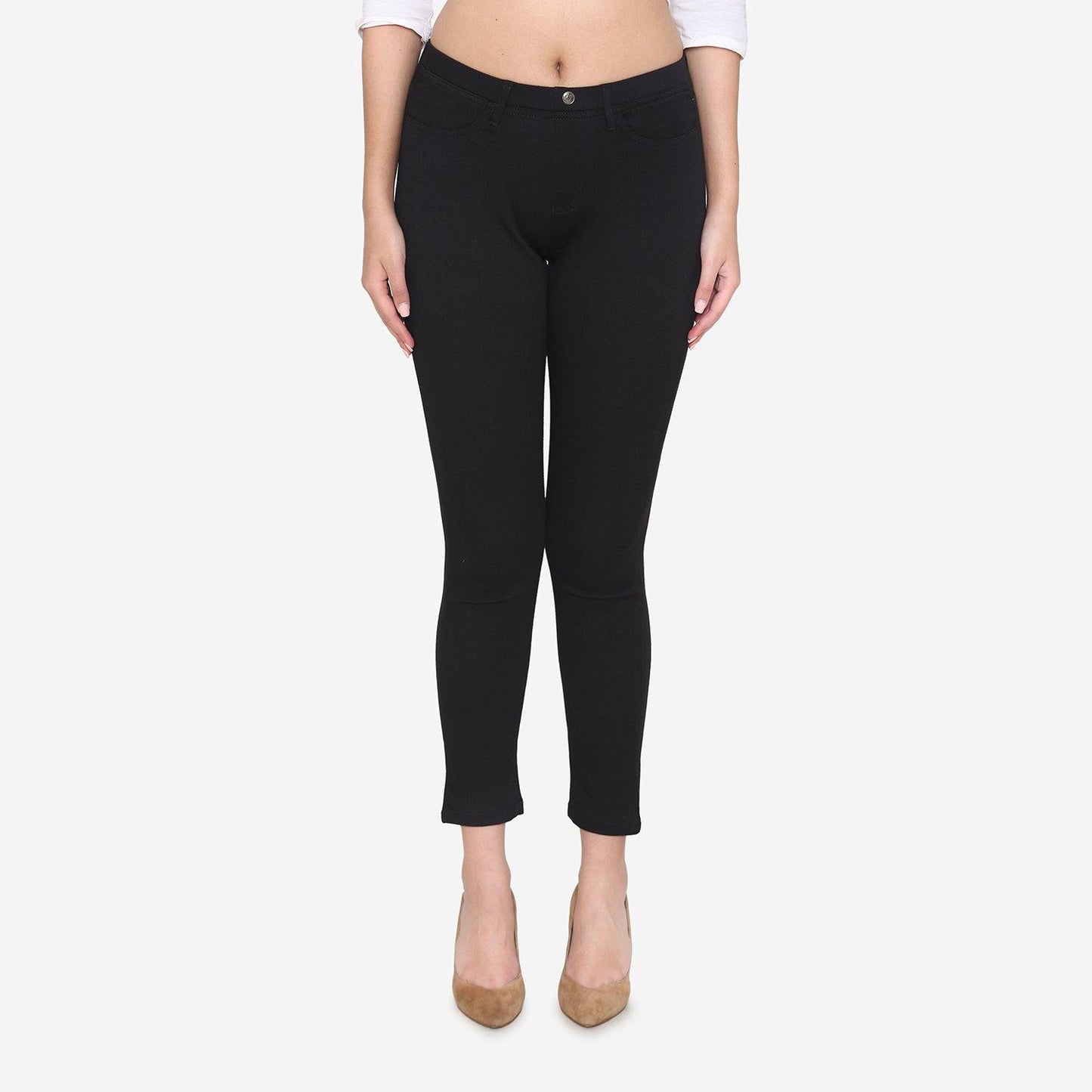 Vami Women's Cotton Stretchable Jeggings - Black - Bonjour Group