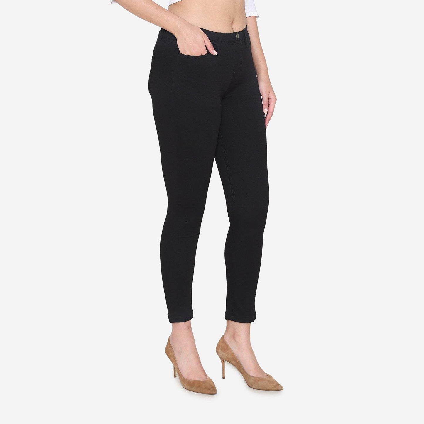 Vami Women's Cotton Stretchable Jeggings - Black - Bonjour Group