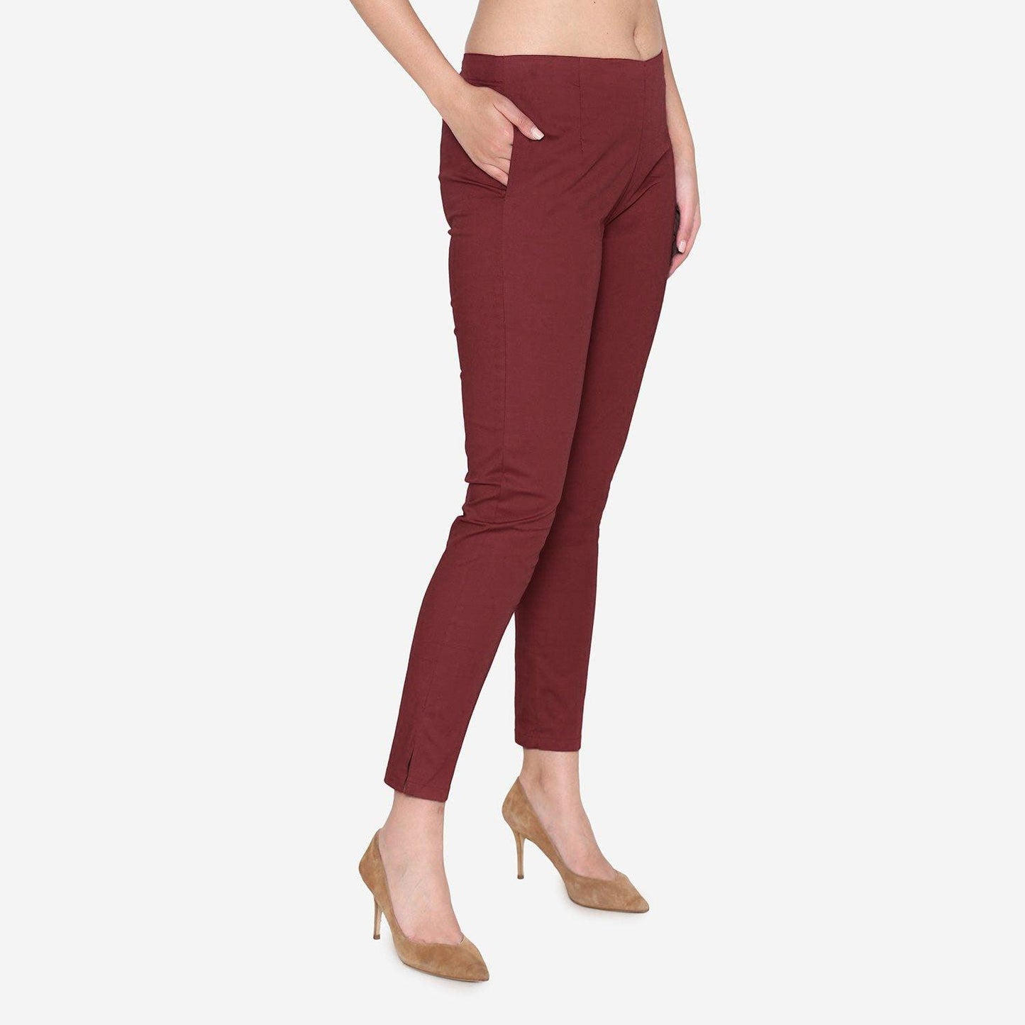 Women's Cotton Formal Pants - Maroon