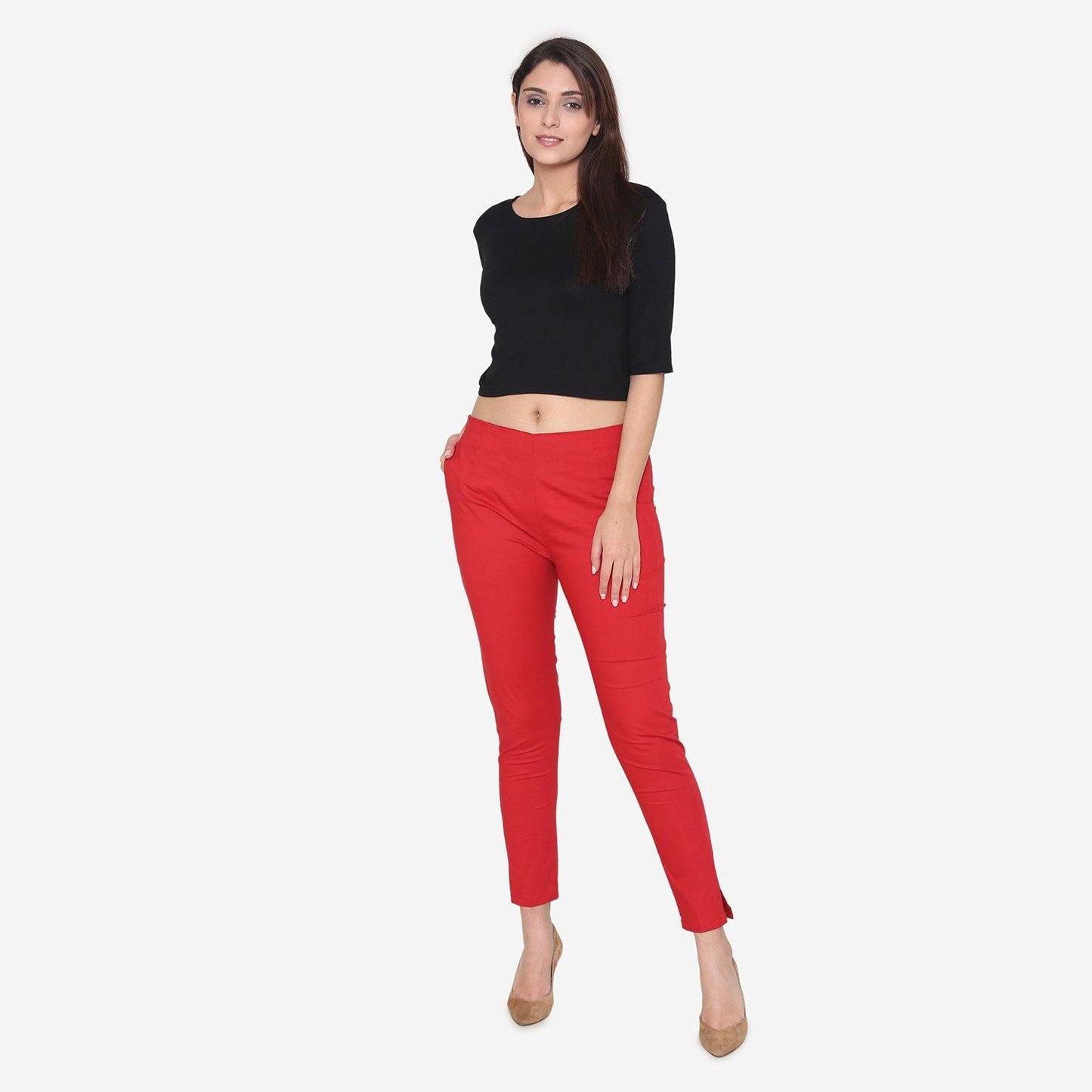 Vami Women's Cotton Formal Trousers - True Red - Bonjour Group