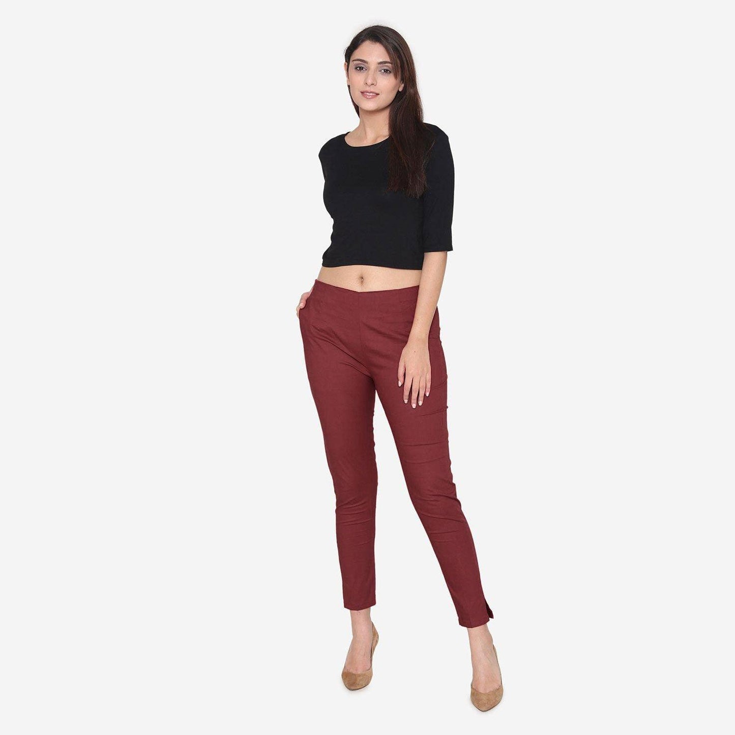 Women's Cotton Formal Pants - Maroon