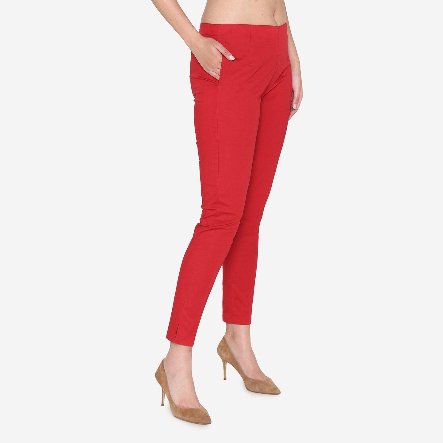 Vami Women's Cotton Formal Trousers - True Red - Bonjour Group