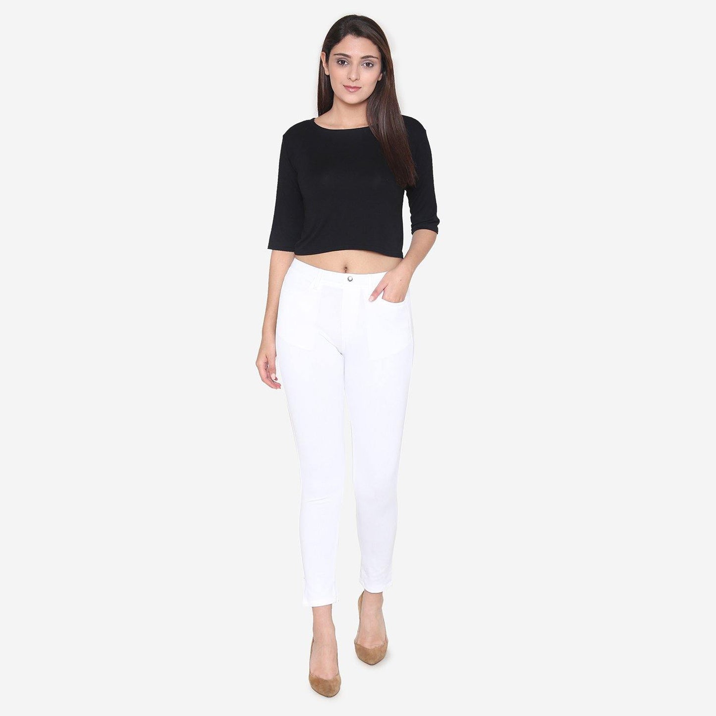 Vami Women's Cotton Stretchable Jeggings - White - Bonjour Group