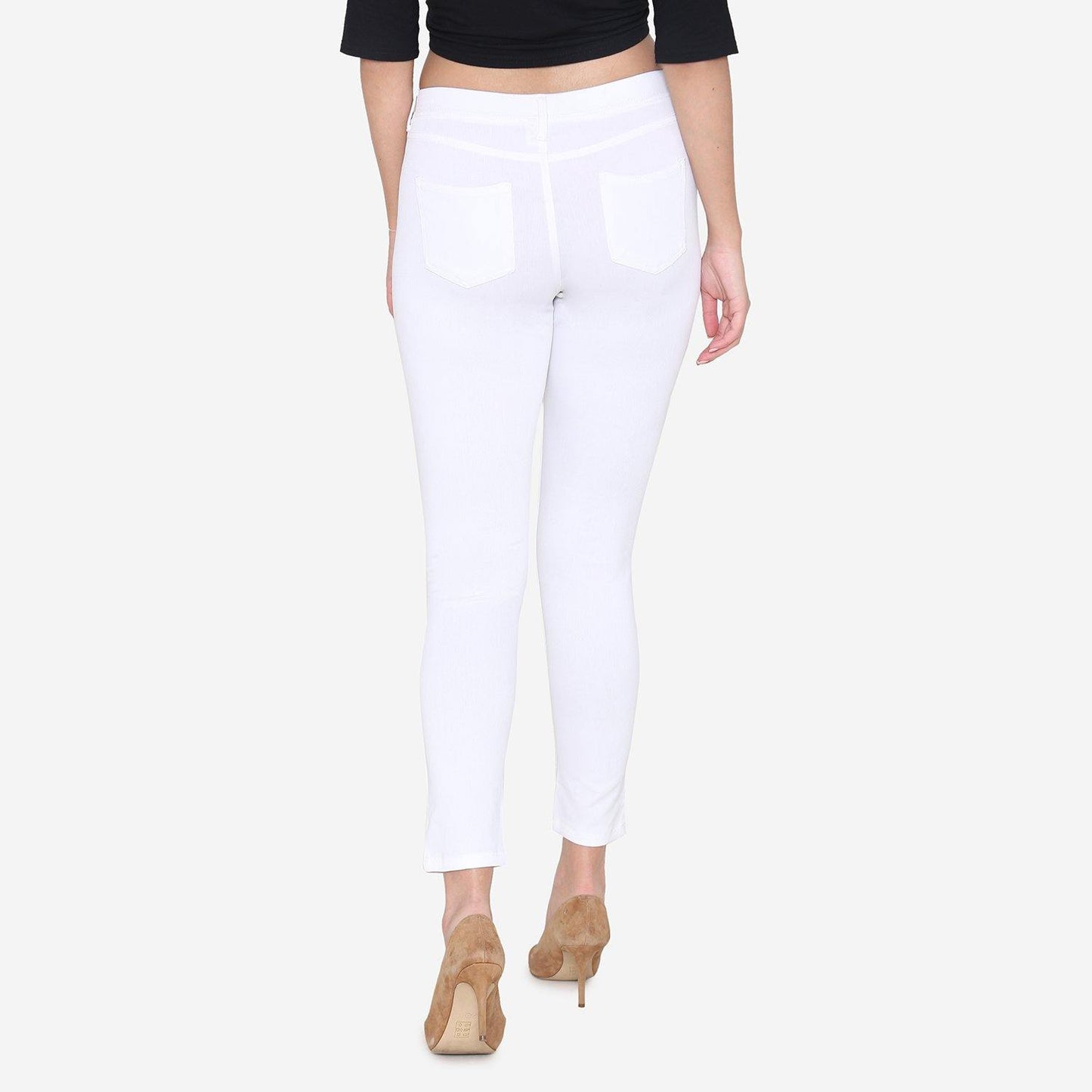 Vami Women's Cotton Stretchable Jeggings - White - Bonjour Group