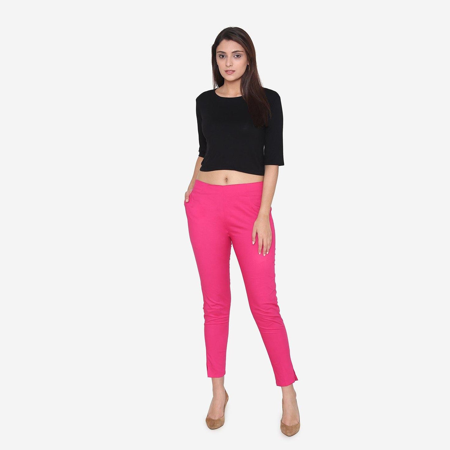 Vami Women's Cotton Formal Trousers- fuchsia - Bonjour Group