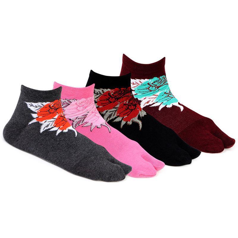 Women's Fashion Cotton Thumb Socks (Flower Design)- Pack of 4 – BONJOUR