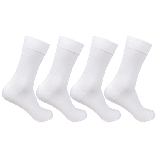 Men Cotton Plain Full-Length White Socks - Pack of 4