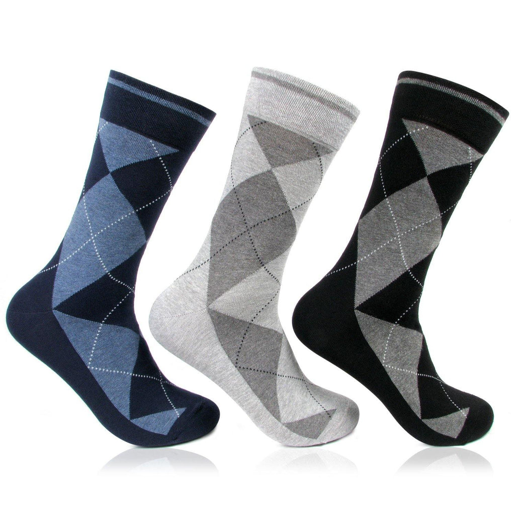 Men's Classic Argyle Formal Multicoloured Crew Length Socks- pack of 3 - Bonjour Group