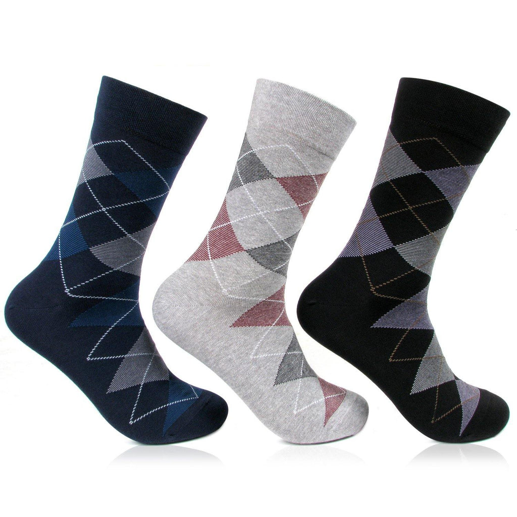 Men's Argyle Style Multicolored Designer Crew Length Socks - pack of 3 - Bonjour Group