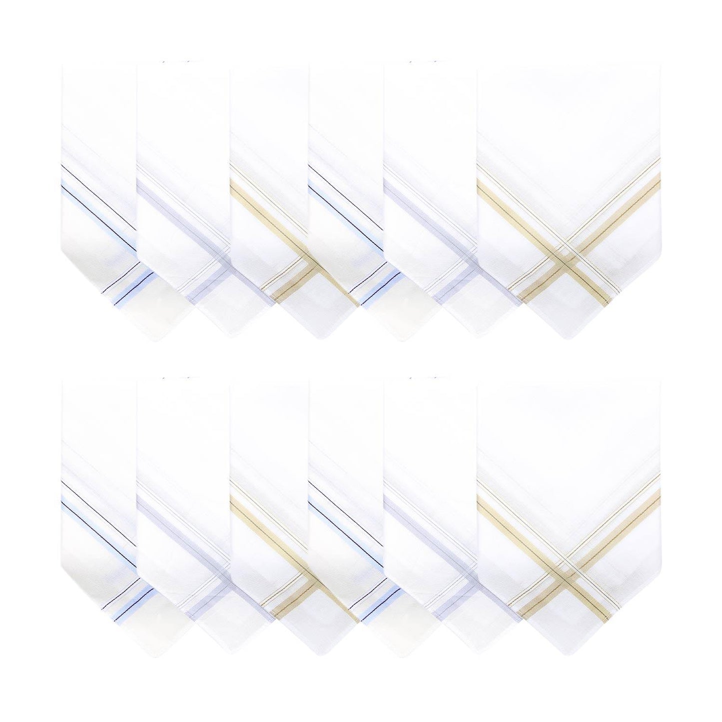Mens Formal Cotton Handkerchief in White with colorful stripes- Pack of 12 - Bonjour Group