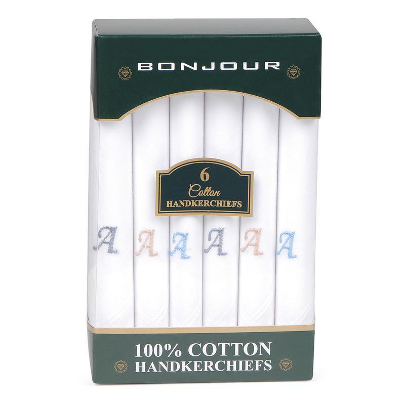 Men's Handkerchief in White with Initials-A Pack of 6 pieces