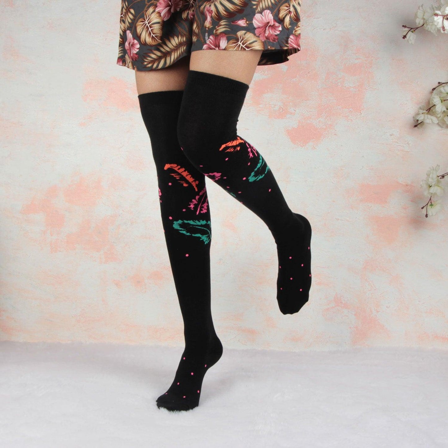 Black Designer knee high Socks