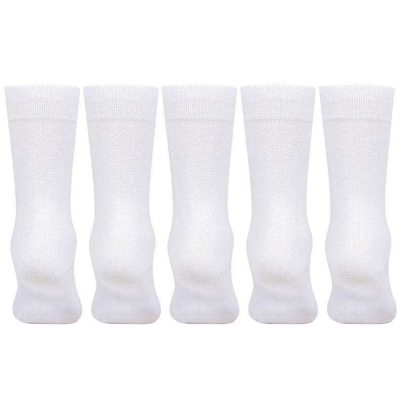 Kids Plain White Cotton School Socks - Pack of 5 - Bonjour Group
