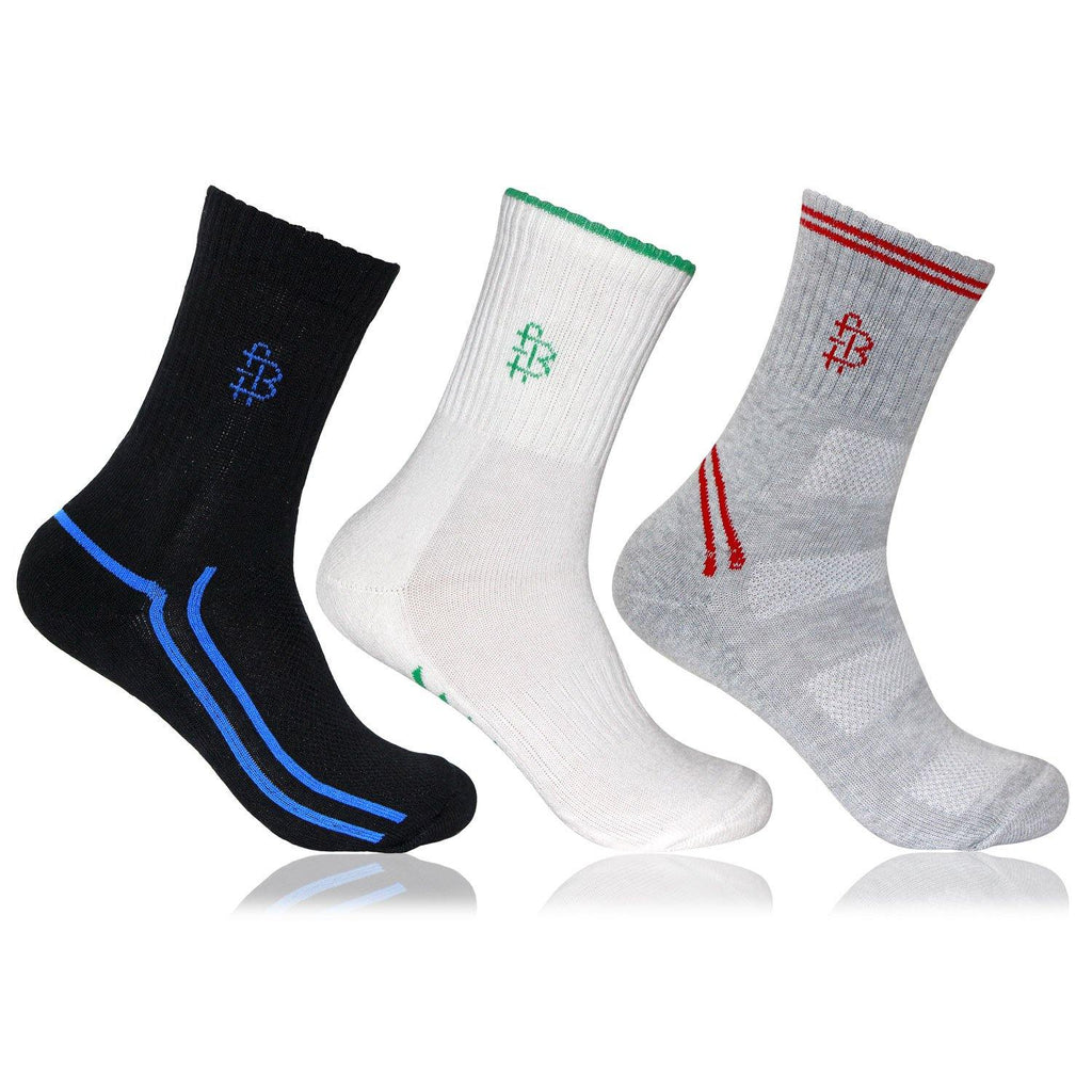 Men's Cushioned Multicolored Sports Crew Length Socks- Pack of 3 - Bonjour Group